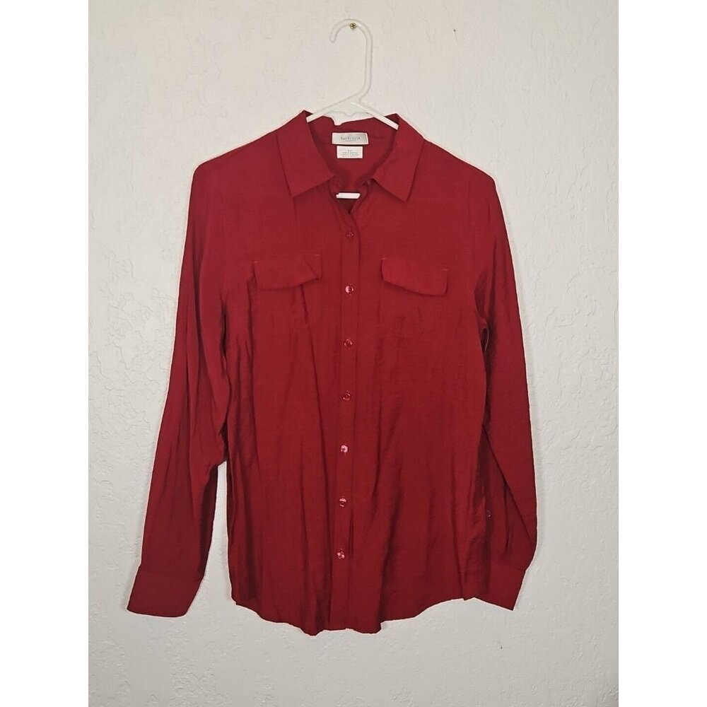 Van Heusen Studio Womens Shirt Size Small Red Button Front Roll Tab Sleeve